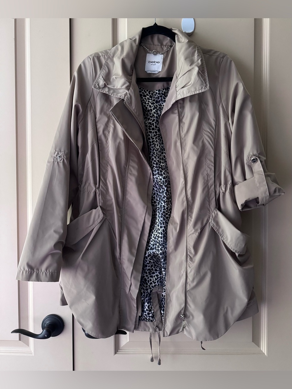 Vintage Bebe Trench Coat Womens Jacket Cheetah Print Lining Bebe ...